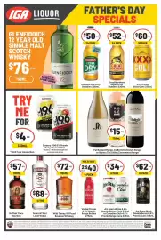 IGA Liquor catalogue Page 1: Fat Bastard Chardonnay €15,00, Suntory -196 Premix Range Cans €4,00