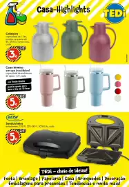 Catálogo TEDi Página 9: Copos térmicos em aço inoxidável €5,00, Cafeteira €3,00