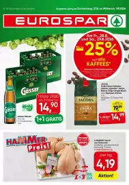 Eurospar Flugblatt Seite 1: S Budget Hendl €4,19, Gösser Märzen €14,90