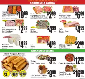 Baja Ranch weekly ad week 35 Page 3: Head-On Shrimp €4,99, Hand Wrapped Tamales €3,00