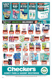 Checkers catalogue Page 6: Domestos Thick Bleach €56,00, Rhodes Squish Baby Food Pouch €48,00