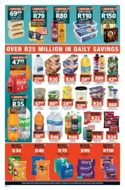 Checkers catalogue Page 4: Cadbury Dairy Milk Chocolate €99,00, Danone Ultra Mel Custard Flavoured Dessert €24,99