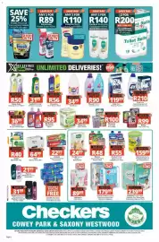Checkers catalogue Page 6: Domestos Thick Bleach €56,00, Rhodes Squish Baby Food Pouch €48,00