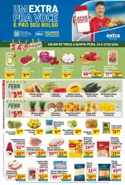 Encarte Mercado Extra Página 1: Filé de peito de frango resfriado kg €22,90, Filezinho de frango congelado €21,90