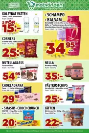 Matvärlden Tensta reklamblad vecka 38 Sida 8: KOLSYRAT VATTEN €15,00, NUTELLAGLASS €54,95