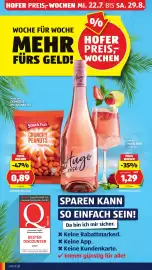 Hofer Flugblatt woche 35 Seite 10: Snack fun erdnüsse im teigmantel €0,89, Ravini Hugo rosé €1,29