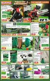 Catalogue Norma semaine 36 page 2: KRAFT Sangle d'arrimage ou élingue €9,99, PowerGarden Balai ou râteau à feuilles €5,99