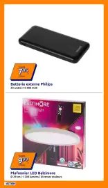 Catalogue Action semaine 35 page 14: Baltimore Plafonnier LED €9,99, Philips Batterie externe €7,95