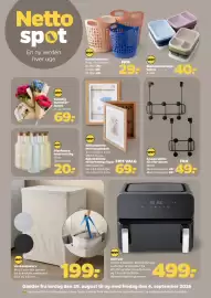Netto tilbudsavis uge 35 Side 22: Spot Glasflaske med korklåg €20,00, Spot knagerække til over døren €49,00