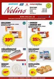Nelins reklamblad vecka 35 Sida 1: Fjällrödingfilé €299,00, Mesogios salladsost €25,00
