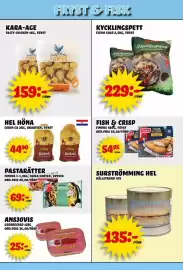 Nelins reklamblad vecka 35 Sida 10: Cekin Kokoš €44,90, Findus fish & crisp €54,95