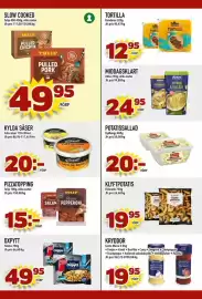 Nelins reklamblad vecka 35 Sida 14: Tulip slow cooked pulled pork €49,95, Eldorado klyftpotatis €19,95