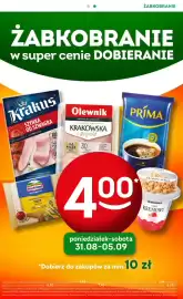 Żabka gazetka Strona 3: Kiełbasa krakowska sucha z szynki Olewnik €4,00, Kawa mielona Prima Finezja €4,00
