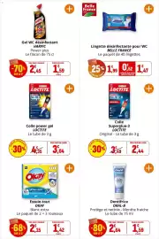Catalogue Coccinelle Supermarché page 47: HARPIC Gel WC désinfectant Power plus €1,59, LOCTITE Colle Superglue-3 €2,44