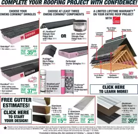 Menards weekly ad Page 8: 3' aluminum gutter cover €2,99, Owens Corning Duration €37,49