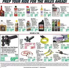 Menards weekly ad Page 9: Tow Strap €4,99, Heavy Duty Tie Down €14,99