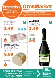 Volantino GrosMarket Pagina 1: Lonza di suino sottovuoto €2,49, Arrosto di pollo Fratelli Riva €5,99