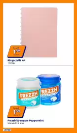 Action folder week 35 Pagina 12: Frezzh kauwgom Peppermint €1,59, Ringschrift A4 €1,49