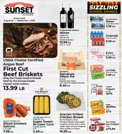 Sunset Foods weekly ad week 35 Page 1: Ice Mountain Water €3,99, Gatorade €6,99