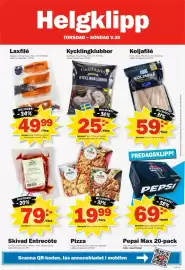 Pekås reklamblad vecka 36 Sida 8: GuldFågeln kycklingklubbor €25,00, The Meat Society Skivad Entrecôte €79,00