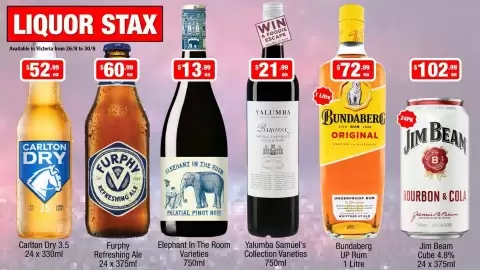 Liquor Stax catalogue Page 1: Jim Beam Cube €102,99, Elephant In The Room Palatial Pinot Noir Varieties €13,99