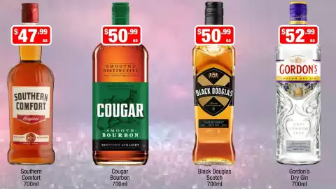Liquor Stax catalogue Page 10: Southern Comfort €47,99, Gordon's Dry Gin €52,99