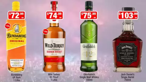 Liquor Stax catalogue Page 12: Jack Daniel's Single Barrel €103,99, Bundaberg UP Rum €72,99