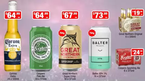 Liquor Stax catalogue Page 3: Great Northern Original €19,99, Coopers Sparkling Ale €24,99