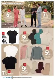 Folheto E.Leclerc Página 2: TiiSaia sweat adulto €7,95, T-shirt desporto de senhora tissaia €4,95