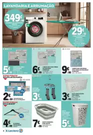 Folheto E.Leclerc Página 4: Cobertura para tábuas de engomar homeside €6,95, Cesto para roupa com tampa €3,95