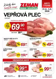 ZEMAN leták týden 36 Strana 1: Vepřová krkovic €99,90, Uzený bok s kostí €99,90