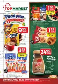 Top Market gazetka Strona 1: Kawa Rozpuszczalna Nescafe Crema €24,99, Przekąska di Riso, Owsianka Lubella, Deser Łowicz €1,99