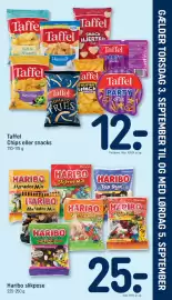 REMA 1000 tilbudsavis uge 36 Side 27: Haribo slikpose €25,00, Taffel Chips eller snacks €12,00