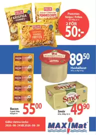 MaxiMat Charlottenberg kundeavis uke 35 Side 1: Felix Pommes Strips / Frites €50,00, Tulip Bacon €55,00