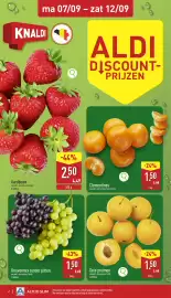 ALDI folder week 37 Pagina 2: Druivenmix zonder pitten €1,50, Gele pruimen €1,50