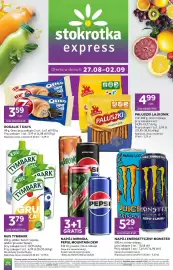 Stokrotka Express gazetka tydzień 35 Strona 1: Mus Tymbark jabłko-gruszka-banan €3,79, Rogalik 7 Days Oreo €3,59