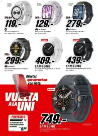 Folleto MediaMarkt Página 3: Huawei smartwatch watch fit 4 €129,00, Samsung smartwatch galaxy watch9 bt 40 mm €409,00