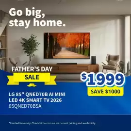 Bi-Rite catalogue Page 4: LG 85" QNED70B AI MINI LED 4K SMART TV 2026 €1.999,00
