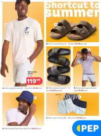 PEP catalogue Page 3: Men's graphic tees €89,99, Men's sandals ORIGINALS €89,99