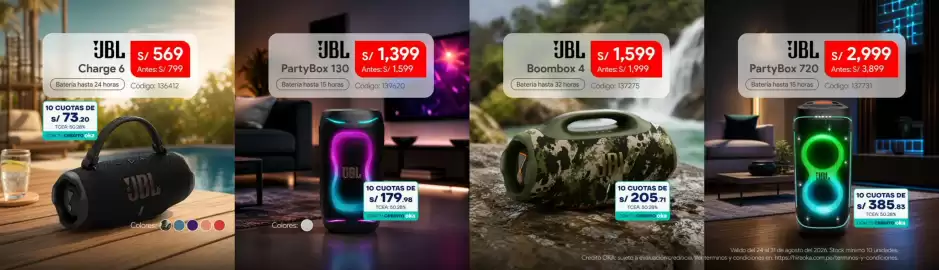 Catálogo Hiraoka semana 35 Página 10: JBL Boombox 4 €1.599,00, Jbl charge 6 €569,00