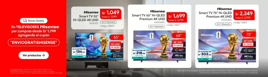 Catálogo Hiraoka semana 35 Página 13: Hisense smart tv 75" hi-qled premium 4k uhd €2.349,00