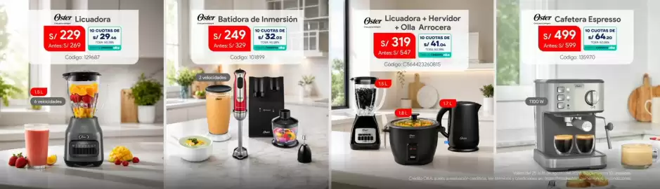 Catálogo Hiraoka semana 35 Página 14: Oster licuadora + hervidor + olla arrocera €319,00, Oster Batidora de Inmersión €249,00