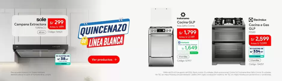 Catálogo Hiraoka semana 35 Página 16: Indurama cocina glp ibiza zafiro croma €1.649,00, Electrolux Cocina a Gas GLP €2.599,00