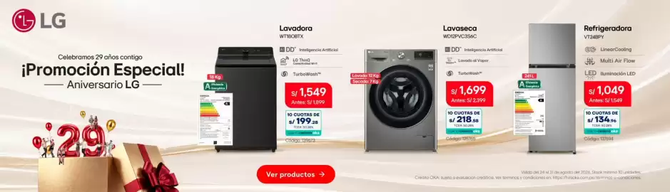 Catálogo Hiraoka semana 35 Página 17: Lg lavadora wt18obtx €1.549,00, Lavaseca WD12PVC3S6C €1.699,00