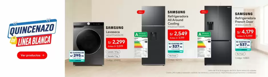 Catálogo Hiraoka semana 35 Página 18: Samsung lavaseca €2.299,00, Samsung refrigeradora all around cooling €2.549,00