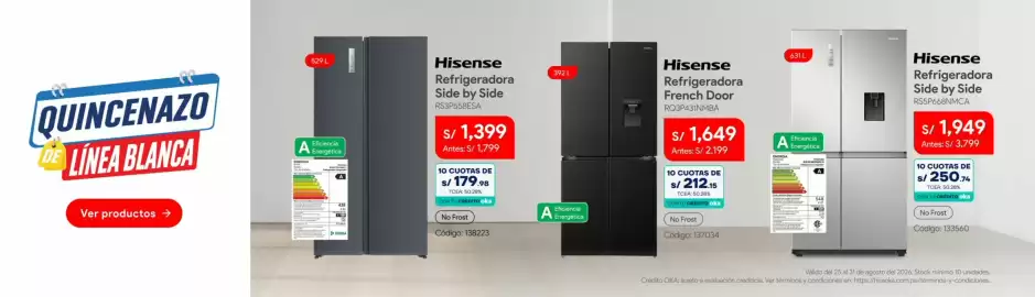 Catálogo Hiraoka semana 35 Página 9: Hisense refrigeradora side by side €1.949,00
