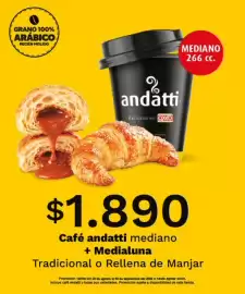 Catálogo OXXO Página 22: Cafe andatti mediano + medialuna tradicional o rellena de manjar €1.890,00
