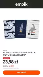 Empik gazetka tydzień 35 Strona 10: Zeszyt Top 2000 A4 32 kartki w trzy linie dla chłopca 3-pak €23,98