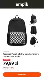 Empik gazetka tydzień 35 Strona 5: Plecak szkolny jednokomorowy Paperdot czarno-biały kratka €79,99