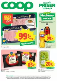 Coop reklamblad vecka 36 Sida 1: Färsk kycklingfilé, Medlemspris, Gröna druvor, Medlemspris
